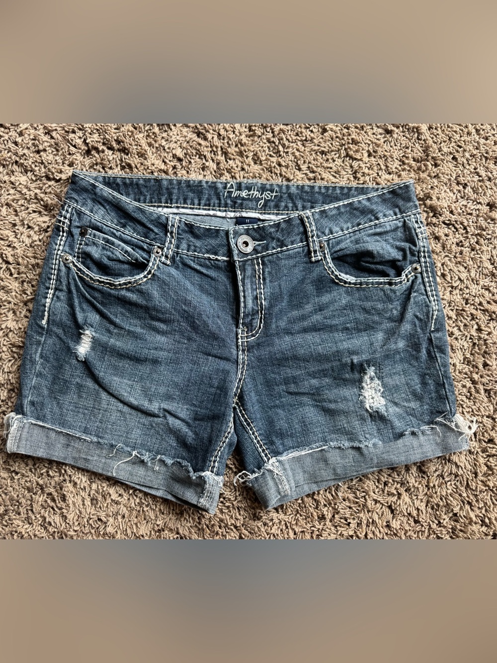 Amethyst Jeans Women's Blue Distressed Cuffed Denim Shorts